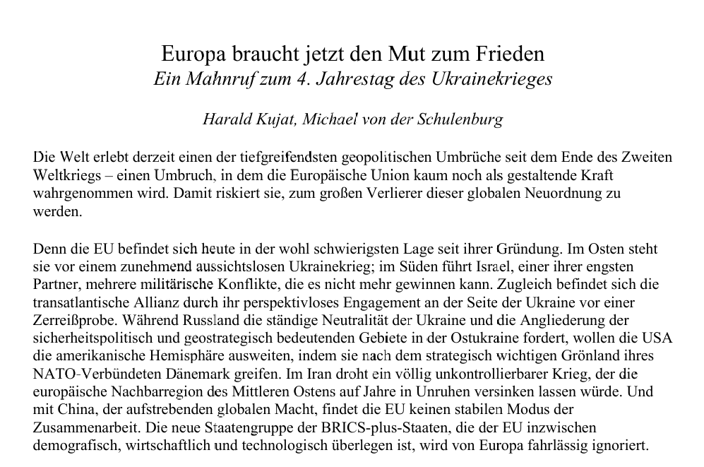 Europa braucht jetzt den Mut zum Frieden